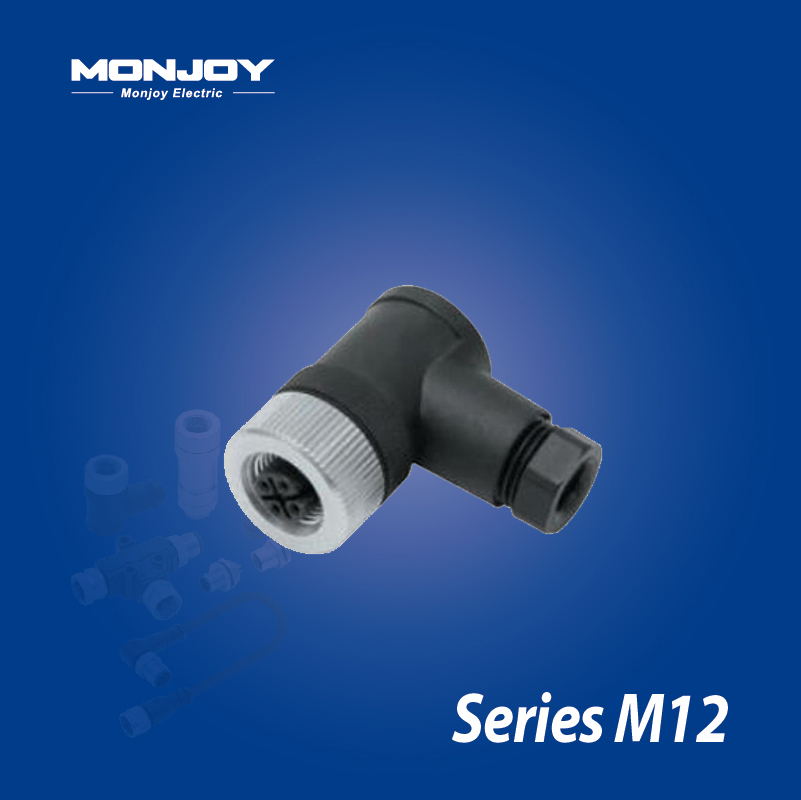 M12*1.0，D標準，彎式，孔， 螺釘接線，電纜連接器